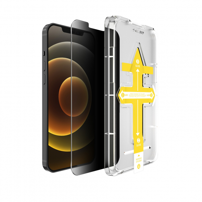 *LICHIDARE STOC* Set 2 folii sticla securizata cu sistem de montare usor si rapid Full Cover 3D Privacy Flippy compatibila cu Apple iPhone 12 / 12 Pro [2]