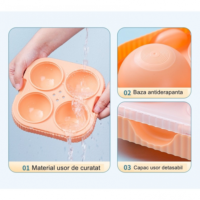 Set 2 forme sfere de gheata pentru wiskey si cocktail-uri Flippy, 4 sfere, material plastic/silicon alimentar, diametru 6.5 cm, cu orificiu tip palnie pentru umplere, 17 x 17 x 7 cm, multicolor [6]