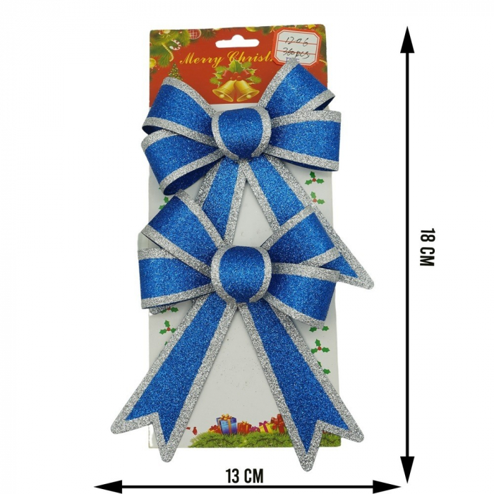 Set 2 fundite pentru brad, Albastre, cu margini argintii, 13 x 18 cm, PVC, Flippy [6]
