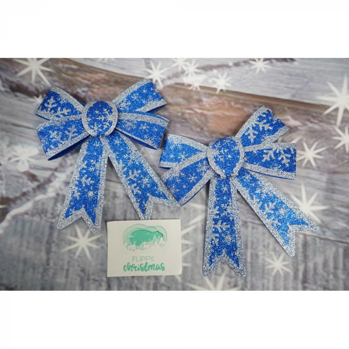 Set 2 fundite pentru brad, Albastre, model de nea, cu margini argintii, 13 x 18 cm, PVC, Flippy [3]
