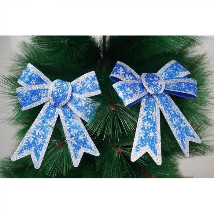 Set 2 fundite pentru brad, Albastre, model de nea, cu margini argintii, 13 x 18 cm, PVC, Flippy [2]