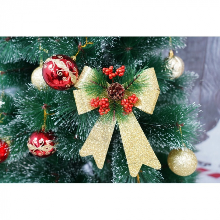 Set 2 fundite pentru brad, Aurii, decorate, cu sclipici, 14 x 19 cm, din poliester, Flippy [2]