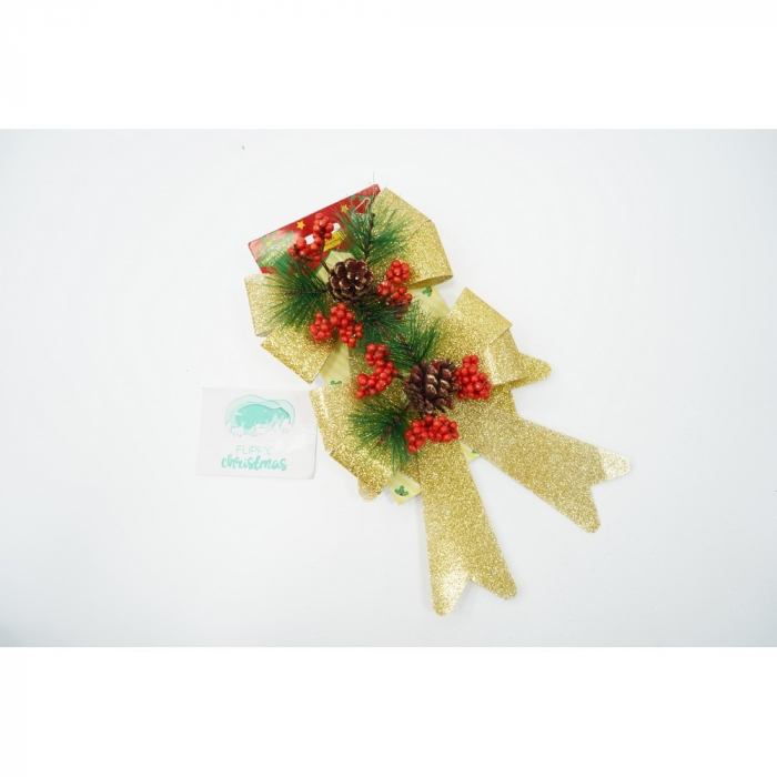 Set 2 fundite pentru brad, Aurii, decorate, cu sclipici, 14 x 19 cm, din poliester, Flippy [4]