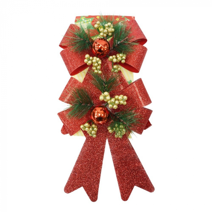 Set 2 fundite pentru brad, Rosii, decorate, cu sclipici, 14 x 19 cm, din poliester, Flippy [1]