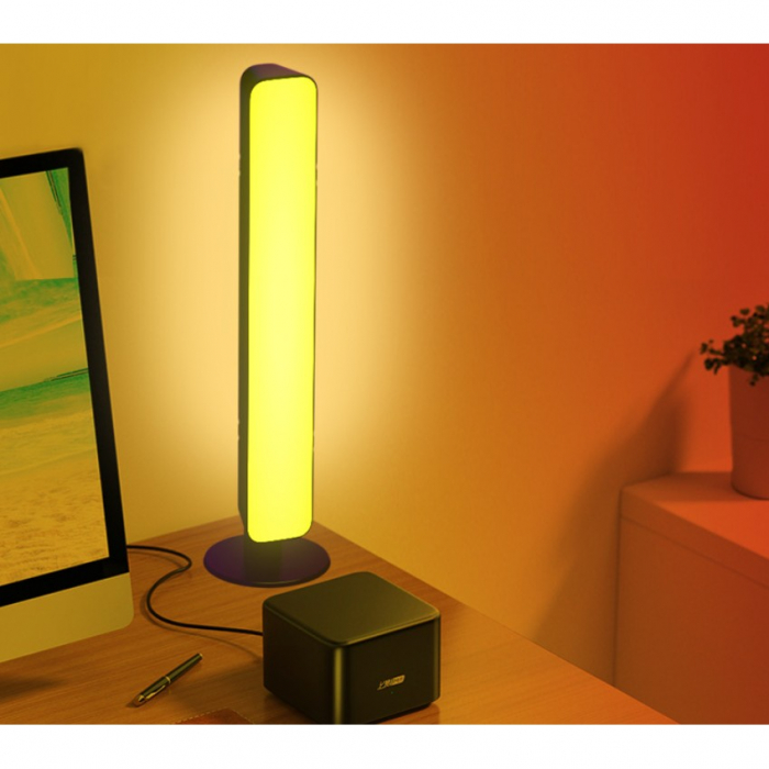 Set 2 Lampi de Birou, Flippy, RGB Colorat, 28 LED, Putere 5V, Telecomanda cu 24 de Taste, Cablu USB, Negru, 25.5x4x3.5cm [3]