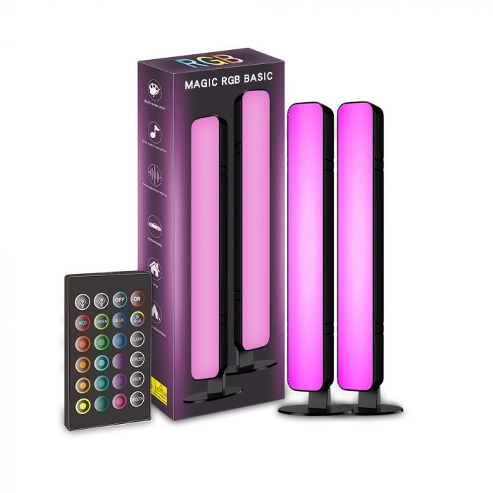 Set 2 Lampi de Birou, Flippy, RGB Colorat, 28 LED, Putere 5V, Telecomanda cu 24 de Taste, Cablu USB, Negru, 25.5x4x3.5cm [1]