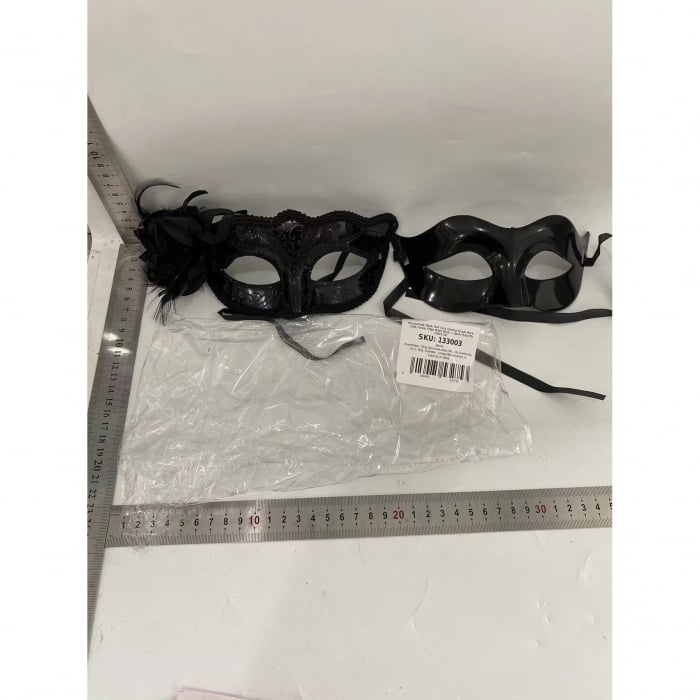 Lichidare Set 2 Masti de Cuplu, Flippy, pentru Carnaval, Bal Mascat, Marime Universala, Model Floare Laterala si Margele, Model Clasic Fluture, Negre [2]