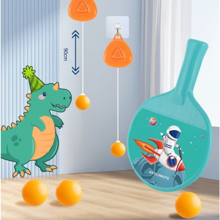 Set 2 Palete de Tenis de Masa, Flippy, pentru Copii, Design Animat, Tematica Astronauti, Accesoriu de Agatat Inclus si 2 Mingi, Albastru [2]