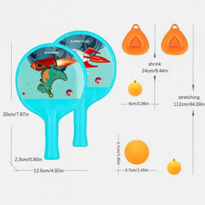Set 2 Palete de Tenis de Masa, Flippy, pentru Copii, Design Animat, Tematica Astronauti, Accesoriu de Agatat Inclus si 2 Mingi, Albastru [9]