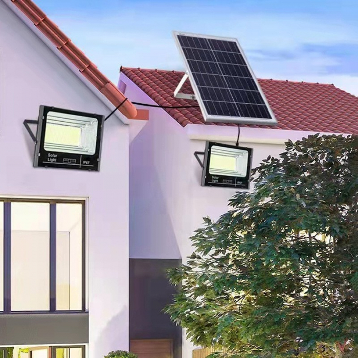 Set 2 proiectoare LED SMD 30W cu incarcare solara Flippy, panou solar, cu telecomanda, suport prindere, material ABS, 1.2AH, 200LED-uri, 13x13.5 cm, negru [3]