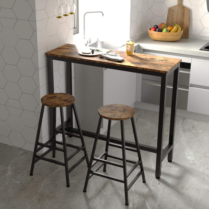 Set 2 scaune bar Hogland, negru si stejar antichizat, 40x40x71 cm [2]