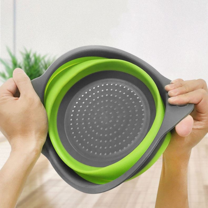 Set 2 strecuratori pliabile din silicon alimentar Flippy, cu manere, fund antiaderent si antialunecare, rotunda, doua dimensiuni, usor de depozitat, compatibil cu masina de spalat vase, verde [6]