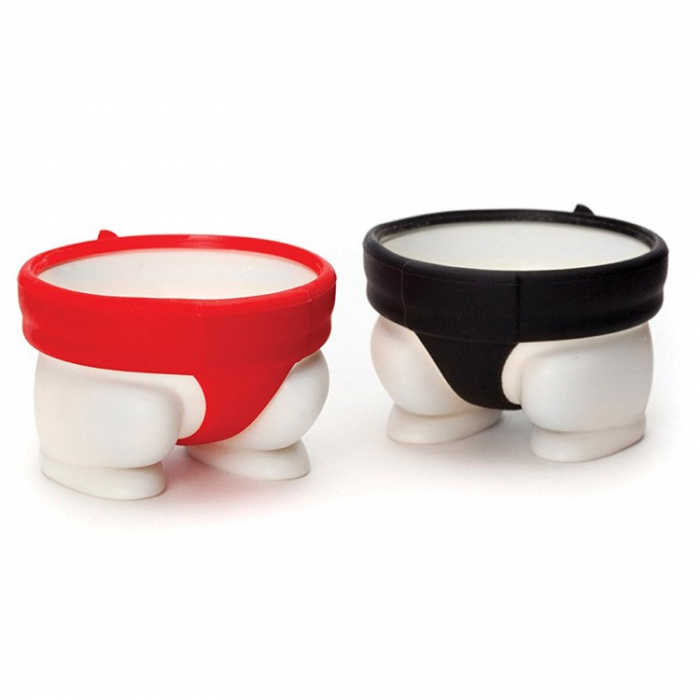 * LICHIDARE STOC * Set 2 Suporturi pentru Oua Fierte, Flippy, Model Sumo, din Silicon si PP, Multicolor - [2]