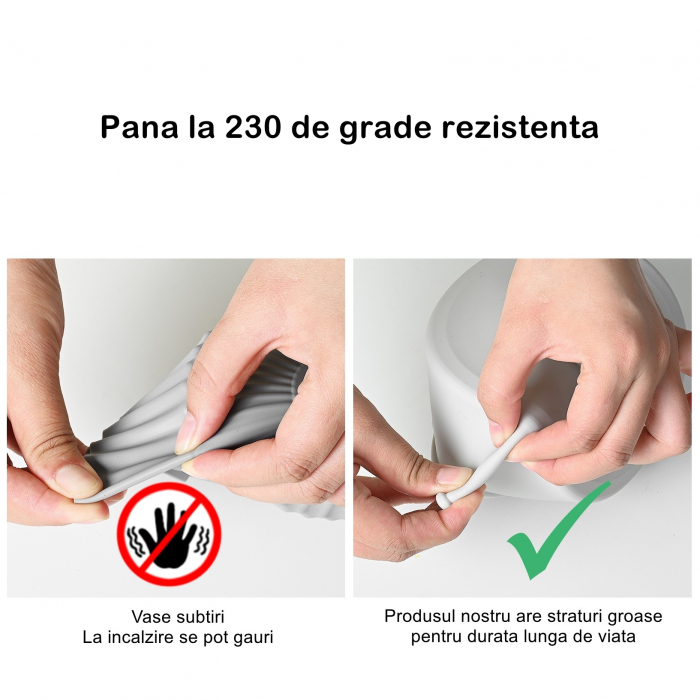 Set 2 tavi din silicon ecologic pentru air fryer Flippy, temperatura maxima 230 grade, reutilizabile, reciclabile, cu manere anti-alunecare, fund antiaderent, 18.7 x 19.5 x 7 cm, gri [3]