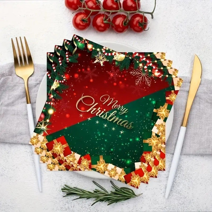 Set 20 de Servetele de Masa, Merry Christmas, Flippy, Tematica Craciun, 16.5 cm, Verde/Rosu [2]