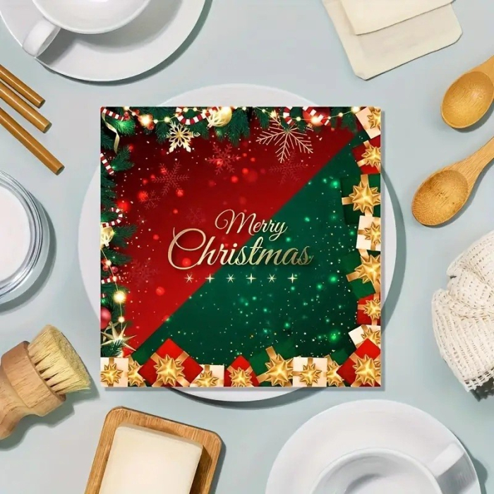Set 20 de Servetele de Masa, Merry Christmas, Flippy, Tematica Craciun, 16.5 cm, Verde/Rosu [3]