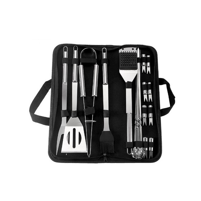 Set 20 Ustensile pentru Gratar, Flippy, din Otel Inoxidabil, Geanta Oxford, Argintiu [1]