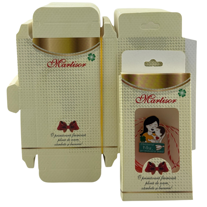 Set 200 Bucati Ambalaje de Carton pentru Martisoare, Flippy, Cutii Brosa, Model cu Funda, Galben [4]