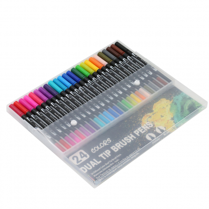 Set 24 Carioci, Flippy, pe Baza de Apa, 2 Tipuri de Varf, 1-2 mm, 0.4 mm, Corp Carioca Negru, din Plastic, Multicolor [2]