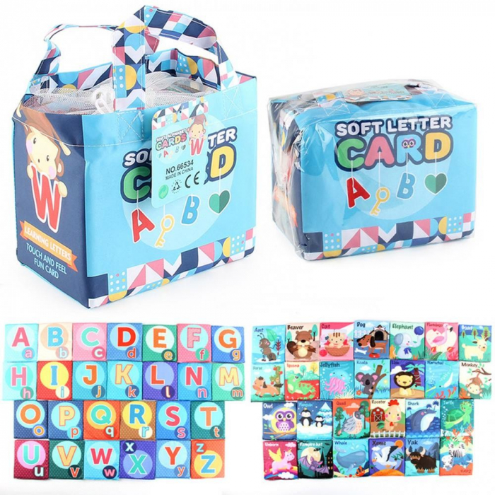 Set 26 Carduri din Panza cu Doua Fete, Flippy, Model Litere, Educational, Interactiv, Saculet Inclus, Multicolor [12]