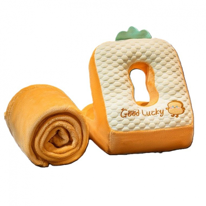 Set 2in1 Patura Microfibra si Perna din Spuma, Flippy, pentru Birou, Calatorii, Pauze, Model Paine, Microfibra, 1x1.7 m, 30x35x30 cm, Maro [1]