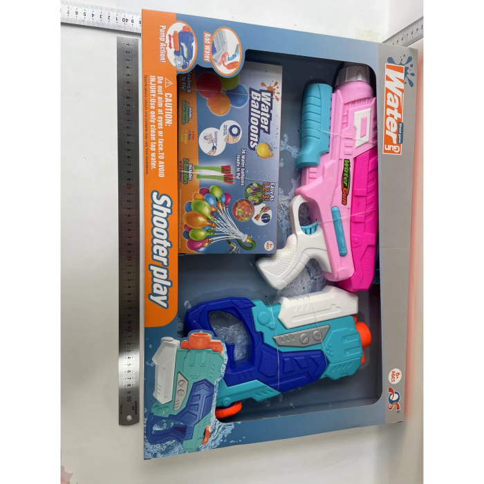 Set 2x Pistol cu Apa pentru Copii, Flippy, 6ani+, cu baloane de apa, Albastru + Roz, 1x 600 ML + 1x 550 ML [14]
