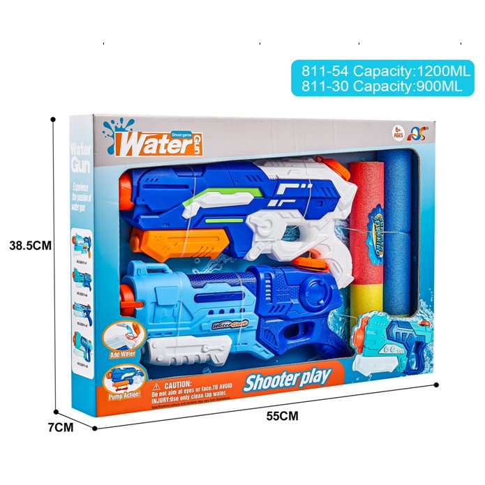 Set 2x Pistol cu Apa pentru Copii, Rezervor, Pentru Piscina/Plaja, Flippy, 6ani+, Albastru, 1200 ML + 900 ML [2]