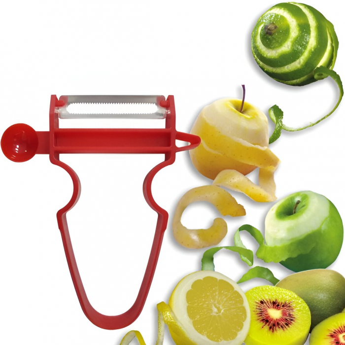 Set 3 Accesorii de Decojire, Razuire si Feliere, Flippy, pentru Legume si Fructe, Negru-Rosu-Albastru [6]
