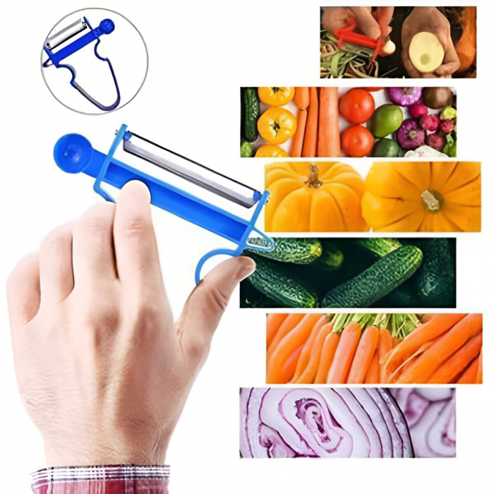 Set 3 Accesorii de Decojire, Razuire si Feliere, Flippy, pentru Legume si Fructe, Negru-Rosu-Albastru [4]