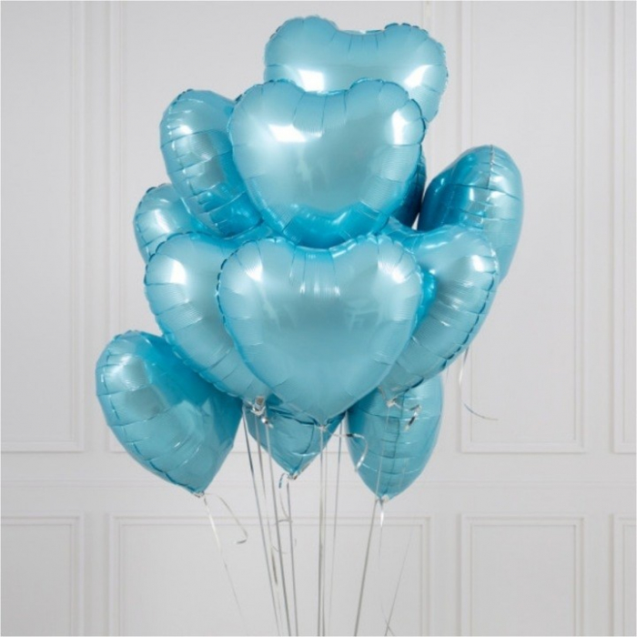 Set 3 Baloane din Folie Metalizata, Flippy, Figurina Inima, Tema Ziua Indragostitilor, 45 cm, Ambalaj Individual, Pai Inclus, Umflare cu Aer sau Heliu, Albastru/Argintiu [7]