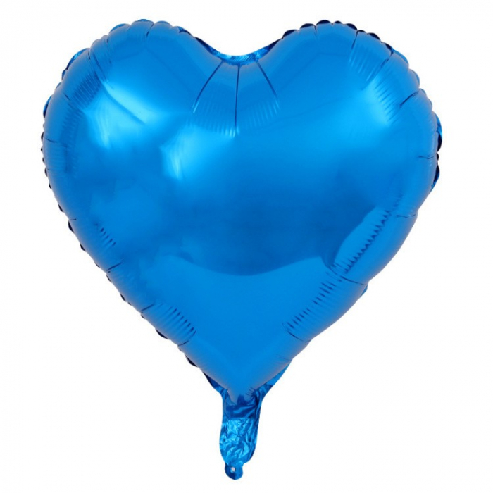 Set 3 Baloane din Folie Metalizata, Flippy, Figurina Inima, Tema Ziua Indragostitilor, 45 cm, Ambalaj Individual, Pai Inclus, Umflare cu Aer sau Heliu, Albastru/Argintiu [2]