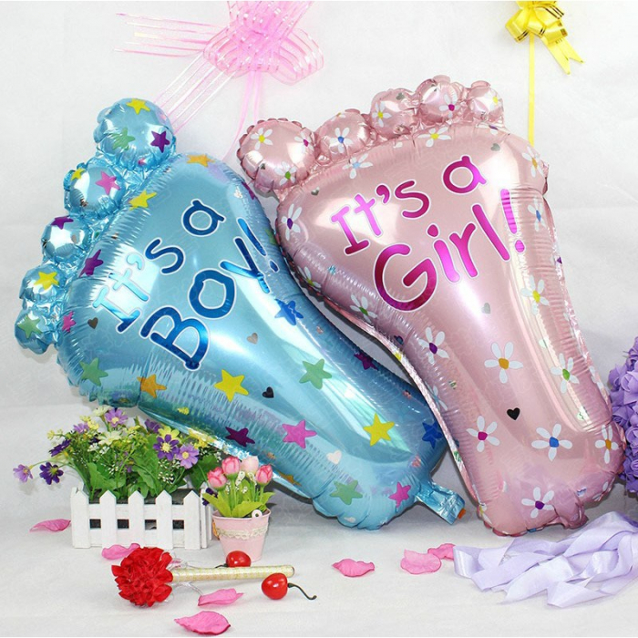 Set 3 Baloane din Folie Metalizata, Flippy, Figurine Picior 46x79 cm, Inima 45cm, Stea 45cm, Model It&#039;s a Boy, Tema Gender Reveal, Ambalaj Individual, Pai Inclus, Umflare cu Aer sau Heliu, Albast [5]