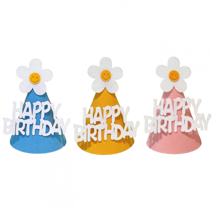 Set 3 Coifuri Happy Birthday, Flippy, pentru Petrecere, Tematica Aniversare, cu Floare din Spuma, Multicolor [1]