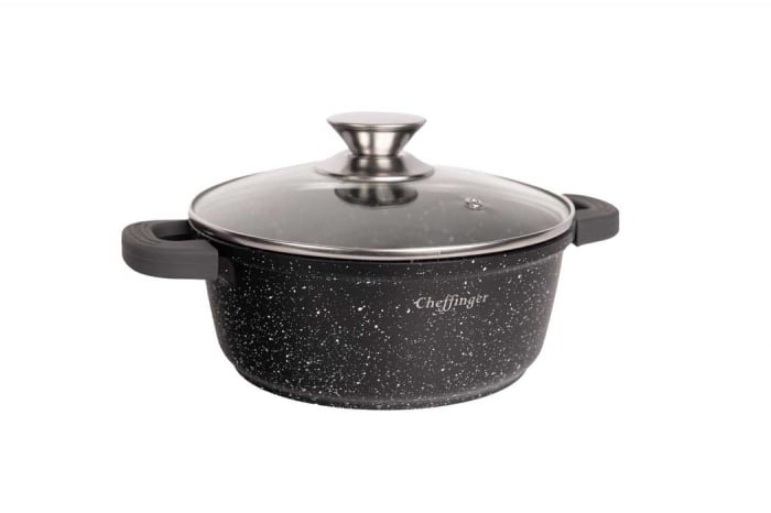 Set 3 cratite cu capac CF-DCS02, acoperire din marmura,32-36-40cm/8.6L-13.2L-17L,anti lipire [4]