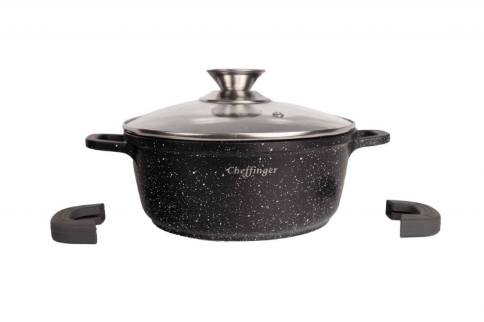 Set 3 cratite cu capac CF-DCS02, acoperire din marmura,32-36-40cm/8.6L-13.2L-17L,anti lipire [5]