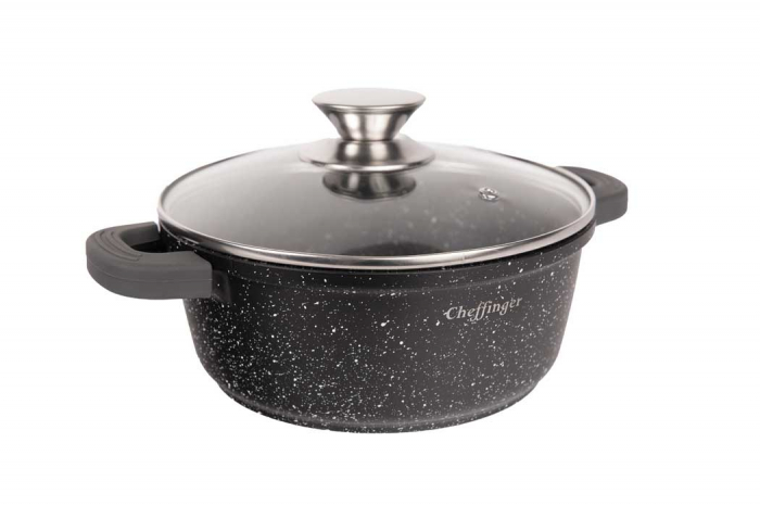 Set 3 cratite cu capac CF-DCS02, acoperire din marmura,32-36-40cm/8.6L-13.2L-17L,anti lipire [7]