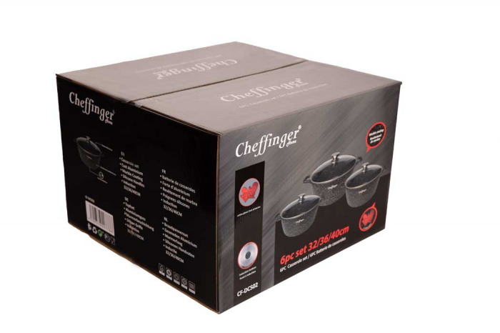 Set 3 cratite cu capac CF-DCS02, acoperire din marmura,32-36-40cm/8.6L-13.2L-17L,anti lipire [9]