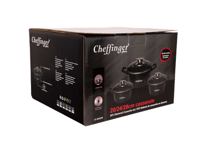 Set 3 cratite cu capac CF-DIAC03-BLK, acoperire din marmura,20-24-28cm/2L-3.5L-5.7L, anti lipre [7]