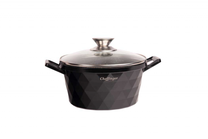 Set 3 cratite cu capac CF-DIAC03-BLK, acoperire din marmura,20-24-28cm/2L-3.5L-5.7L, anti lipre [4]