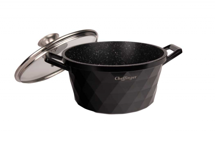 Set 3 cratite cu capac CF-DIAC03-BLK, acoperire din marmura,20-24-28cm/2L-3.5L-5.7L, anti lipre [6]