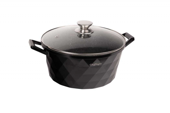 Set 3 cratite cu capac CF-DIAC03-BLK, acoperire din marmura,20-24-28cm/2L-3.5L-5.7L, anti lipre [5]