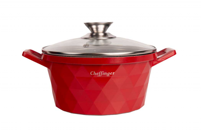 Set 3 cratite cu capac CF-DIAC03-RED, acoperire din marmura,20-24-28cm/2L-3.5L-5.7L, anti lipre [4]