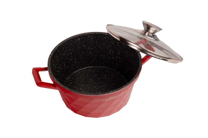 Set 3 cratite cu capac CF-DIAC03-RED, acoperire din marmura,20-24-28cm/2L-3.5L-5.7L, anti lipre [6]