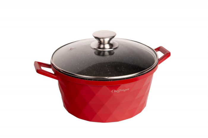 Set 3 cratite cu capac CF-DIAC03-RED, acoperire din marmura,20-24-28cm/2L-3.5L-5.7L, anti lipre [5]