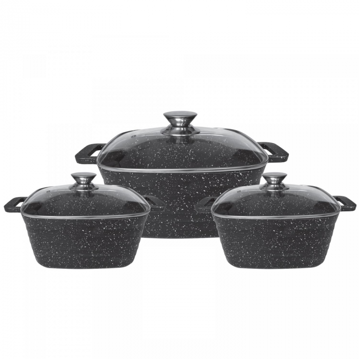 Set 3 cratite cu capac CF-SQC01, acoperire din marmura, 20-24-28cm/2L-3.5L-5.7L, anti lipre [1]
