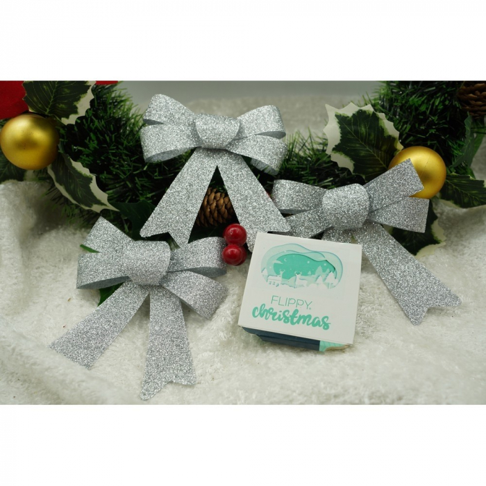 Set 3 fundite pentru brad, Argintii, cu sclipici, 10 x 11 cm, din poliester, Flippy [5]
