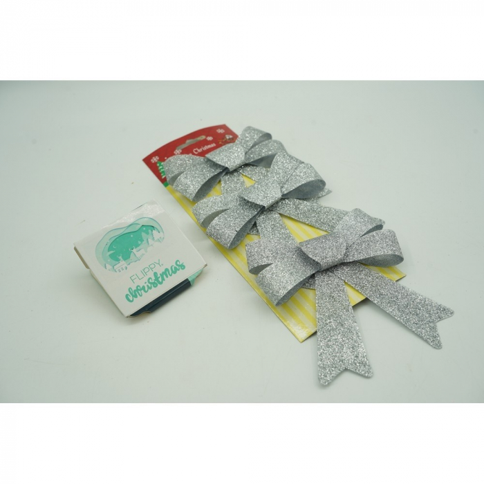 Set 3 fundite pentru brad, Argintii, cu sclipici, 10 x 11 cm, din poliester, Flippy [2]