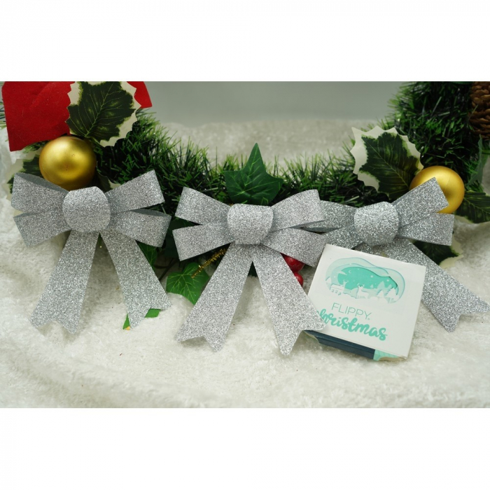 Set 3 fundite pentru brad, Argintii, cu sclipici, 10 x 11 cm, din poliester, Flippy [4]