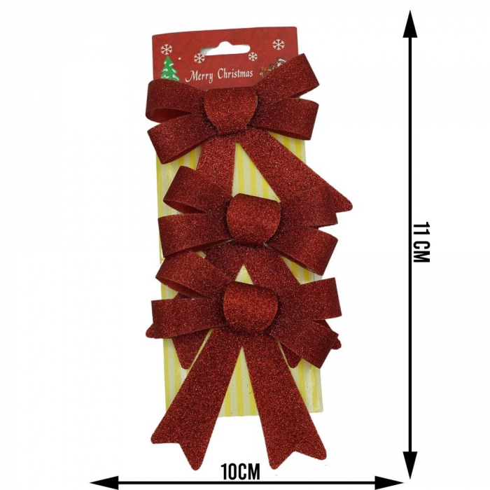 Set 3 fundite pentru brad, Rosii, cu sclipici, 10 x 11 cm, din poliester, Flippy [6]