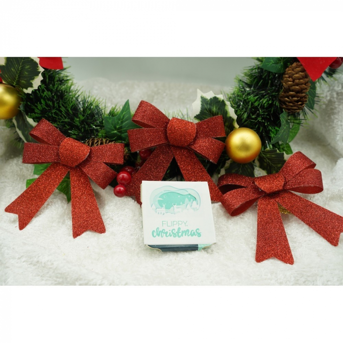 Set 3 fundite pentru brad, Rosii, cu sclipici, 10 x 11 cm, din poliester, Flippy [4]